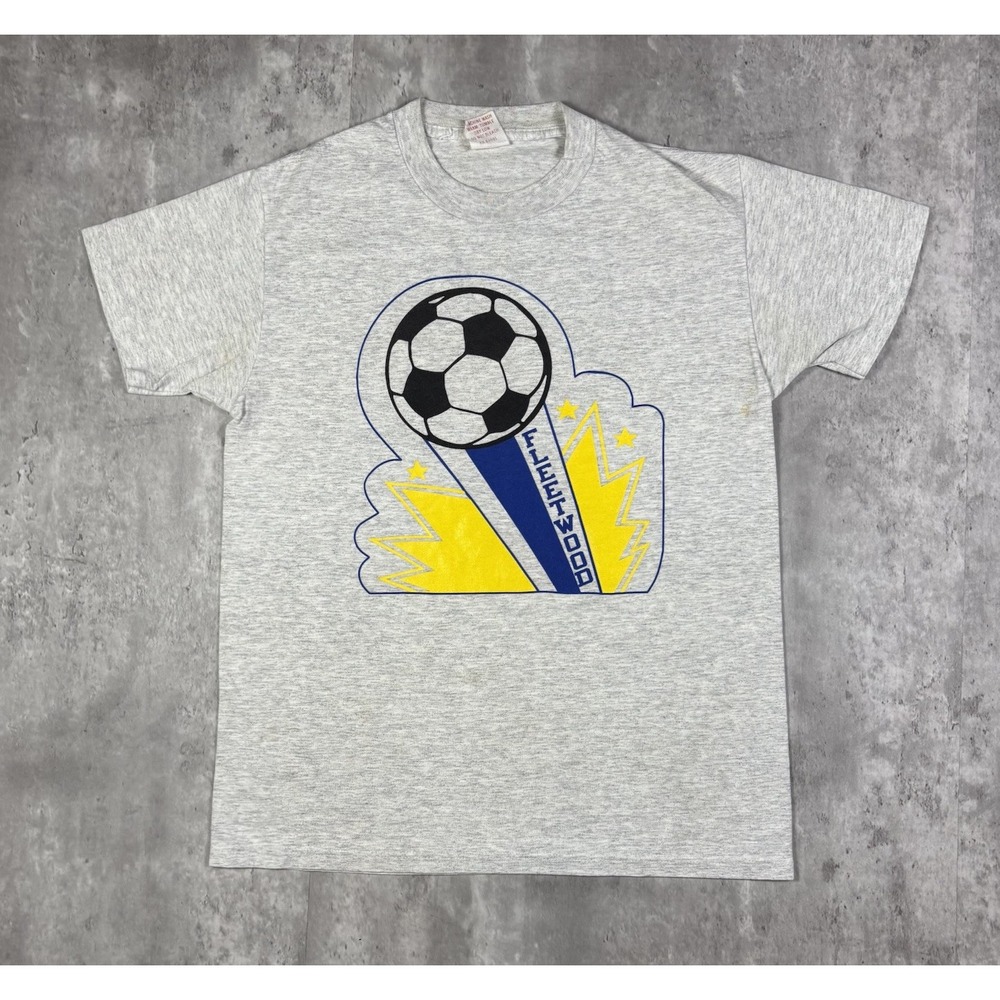 Vintage 90s Fruit of the Loom Fleetwood Soccer Art T Shirt Mens M Made in USA